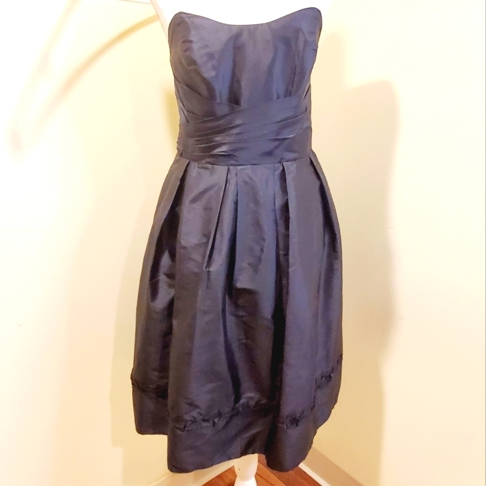 Alfred Angelo black silk midi strapless dress size S